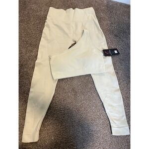 Sportneer Womens Seamless Ribbed Sports Bra Leggings Set Light Green Size L